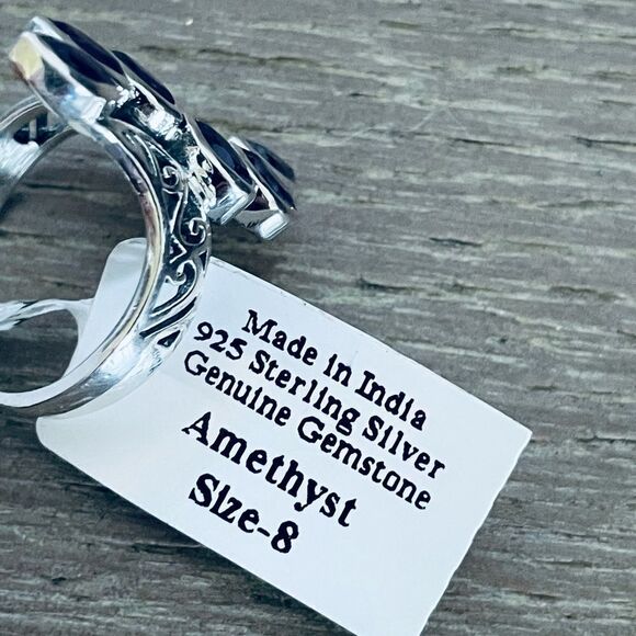 Amethyst Sterling Silver Scroll Swirl Cutout Ring 8 - Picture 6 of 6